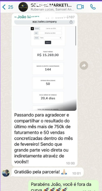 Print de WhatsApp: R$ 750.000 em 1 mês