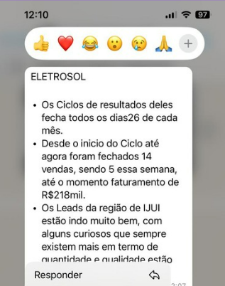 Print de WhatsApp: R$ 218.000 no ciclo