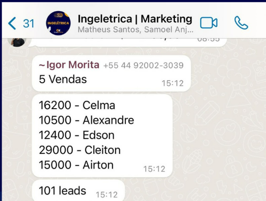 Print de WhatsApp: 5 vendas em 1 dia