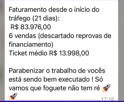 Print de WhatsApp: R$ 83.976 em 21 dias